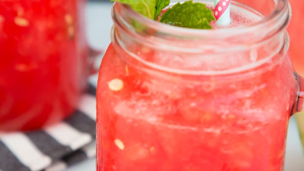 watermelon slush cocktail with mint simple syrup