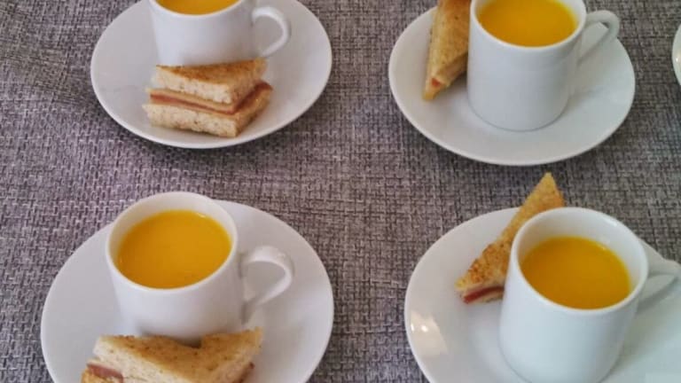 Creamy Butternut Squash Soup with Parmesan and Prosciutto Toast