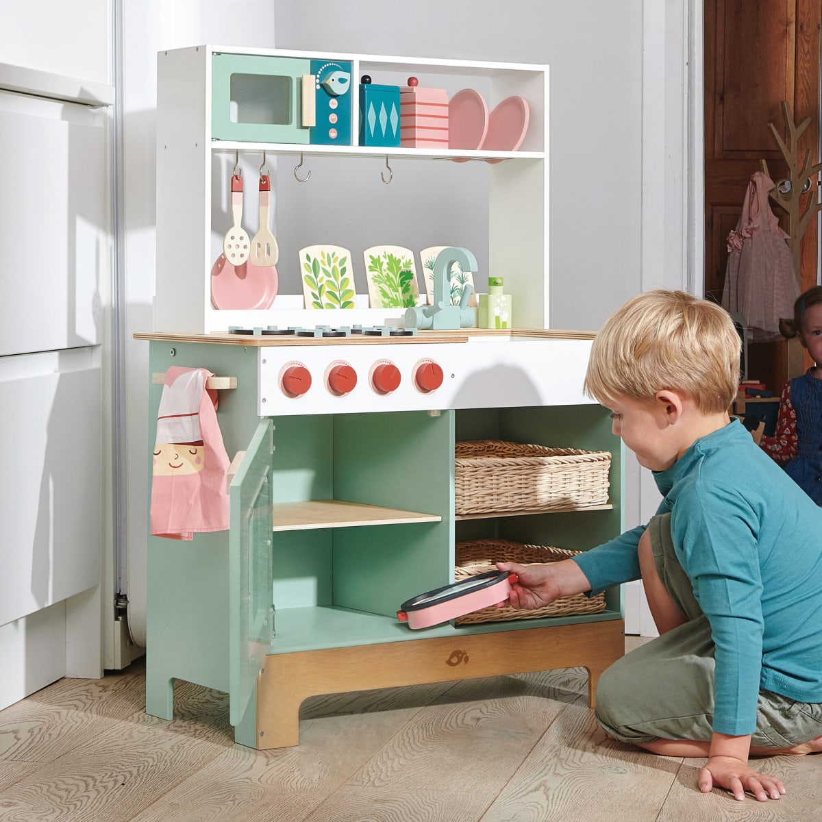 Kids Kitchen Pretend Play Toy Set w/ Accessories Water Open Doors Lights Sounds 
