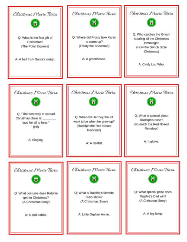 Christmas Movie Night Free Printable Movie Trivia Cards Momtrends