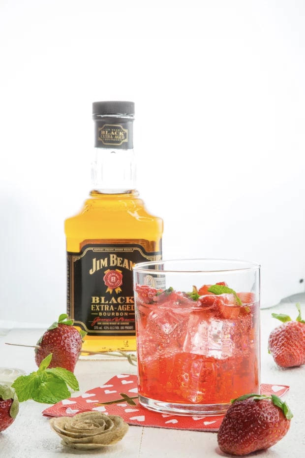 Strawberry-Bourbon Smash = Bourbon + Strawberries + Mint Leaves + Simple Syrup