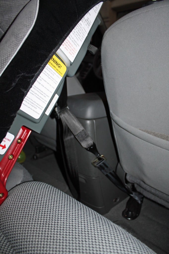The rear-facing tether in action. The car seat feels very securely installed with the tether in place.