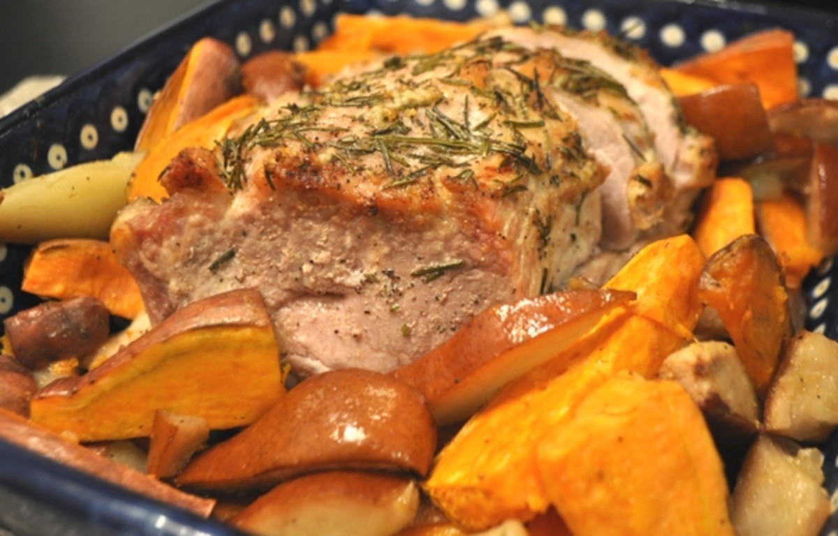 pork roast with sweet potatoes pears