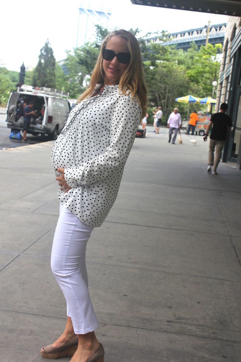 Maternity Fashion Polka Dot Top and Cropped Pants