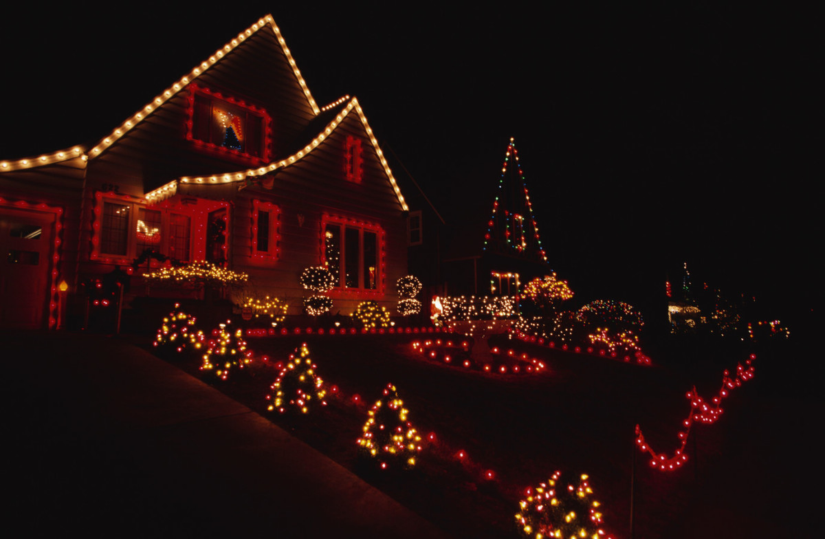 House and Yard Decorated for Christmas