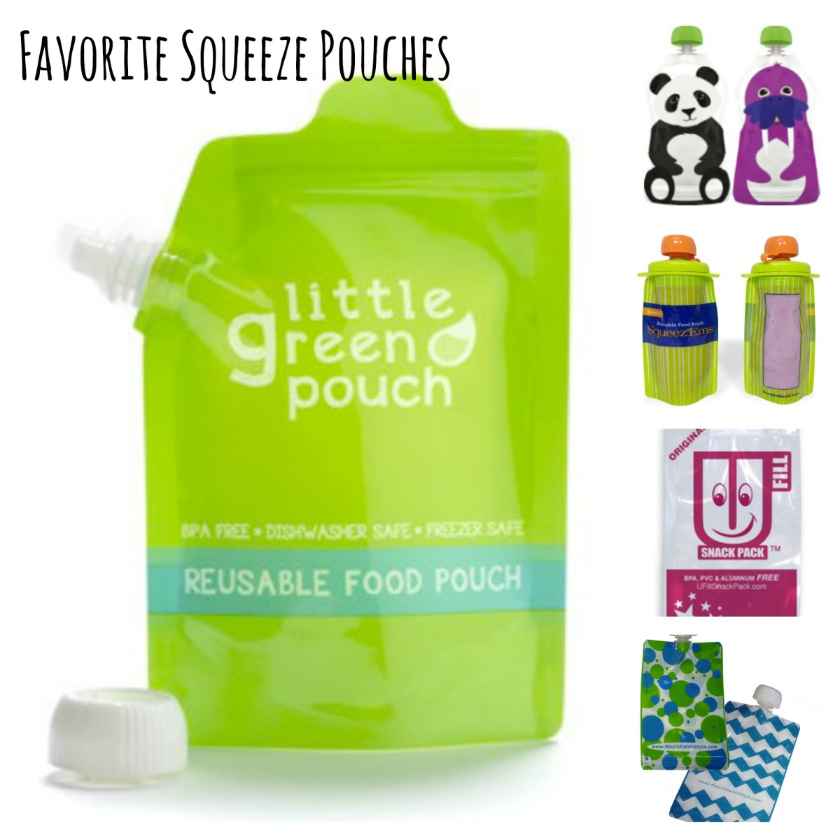 Reusable Food Pouch 4-pack - Large 7oz. Capacity- Little Green Pouch