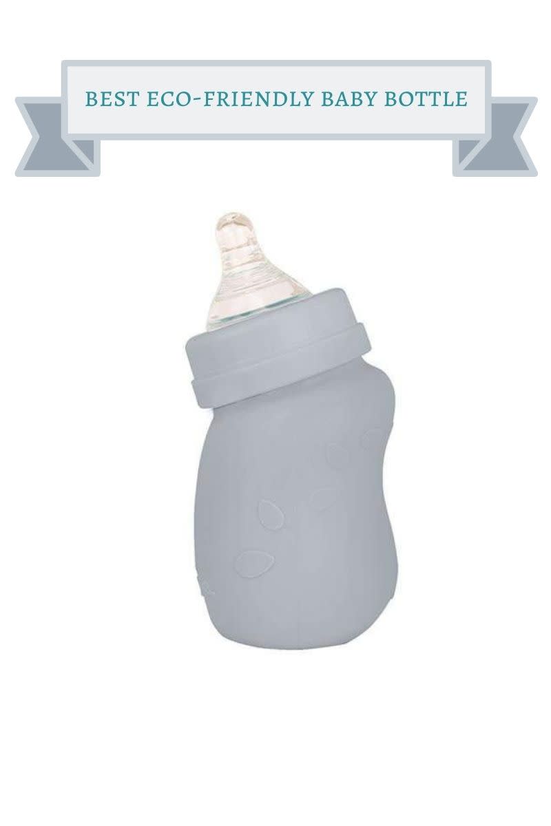 grey curved green sprouts baby bottle