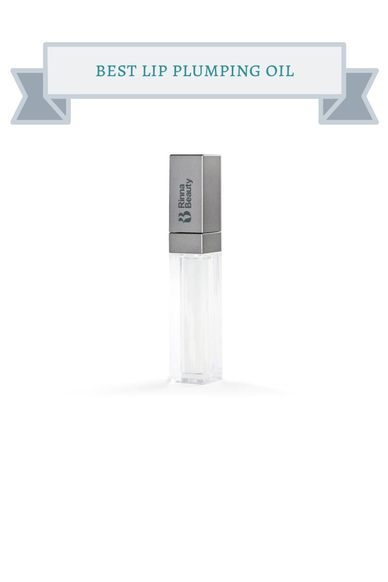 silver and clear tube of of rinna beauty lip oil