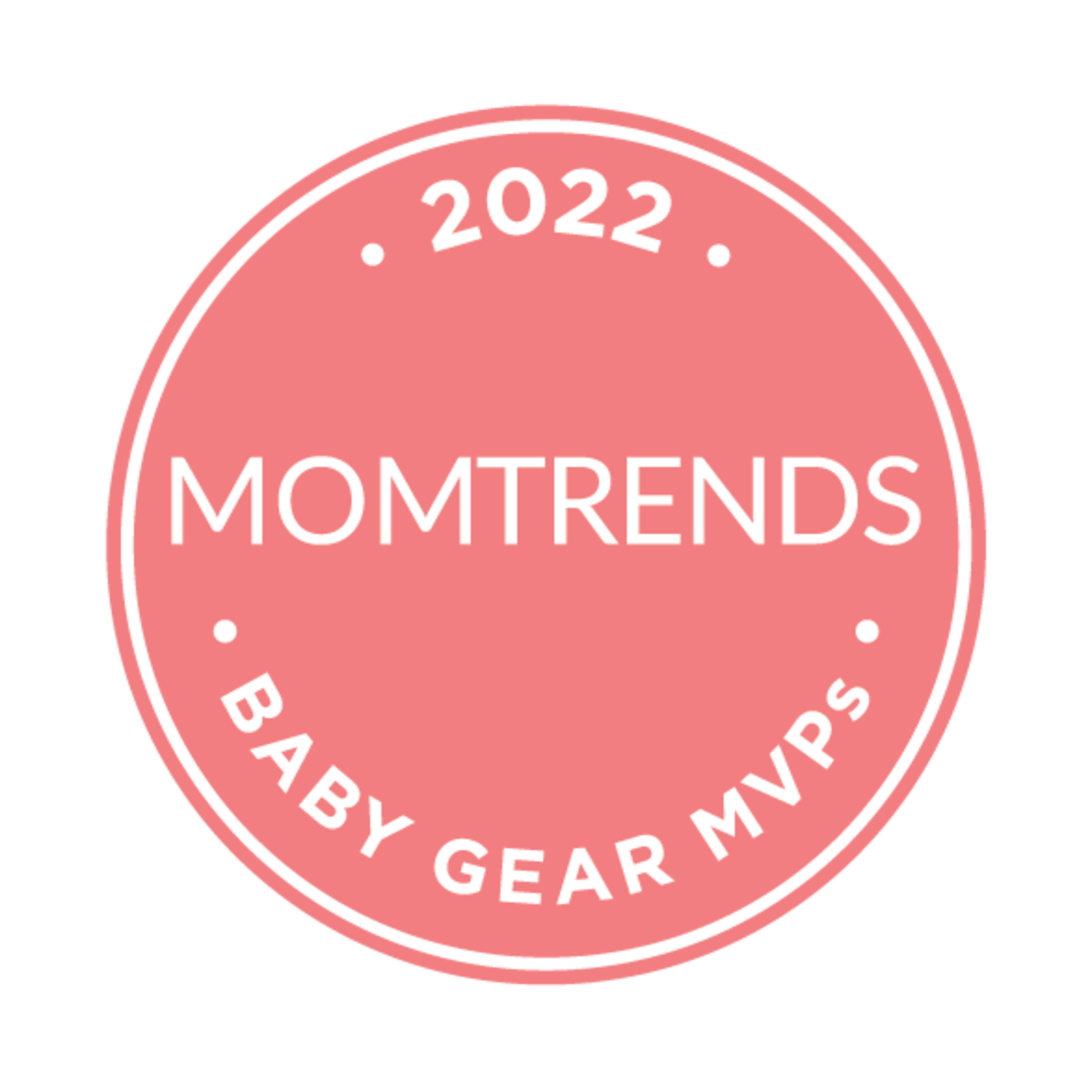 salmon pink circle with white 2022 Momtrends Baby Gear MVPs graphic