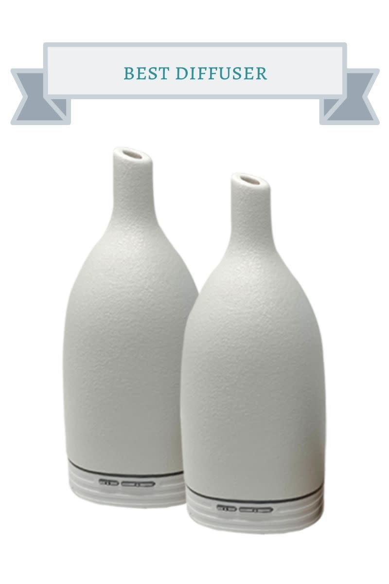 two off white bottle shaped diffusers