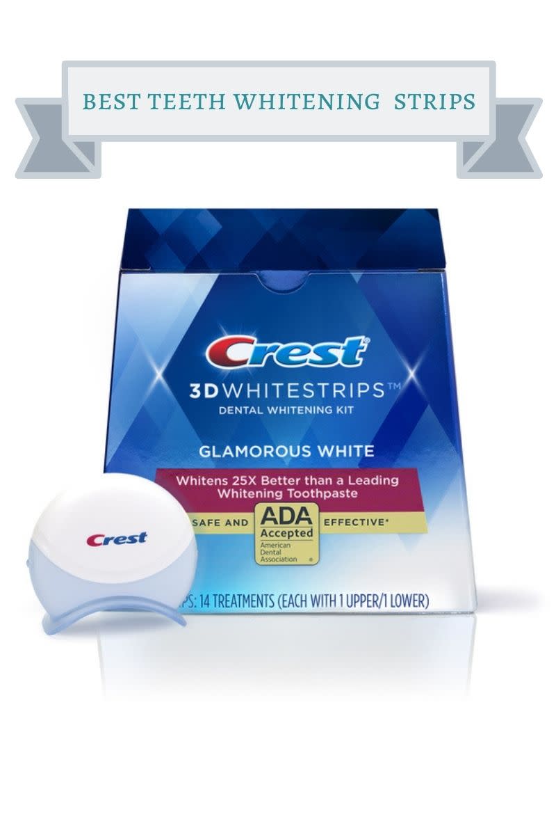 blue box with red and blue Crest logo and 3D Whitestrips in white letters with white circular led light with Crest logo on it