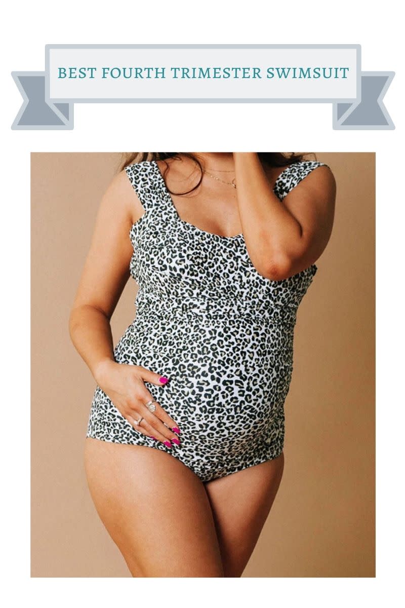 cheetah print one-piece maternity swimsuit with wide straps