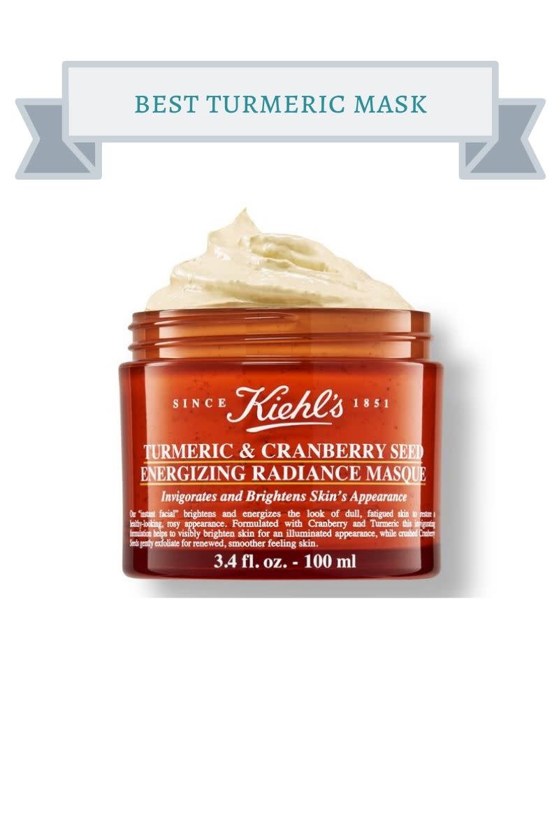 orange jar of kiehl's turmeric and cranberry seed energizing radiance masque with whipped looking cream product on top