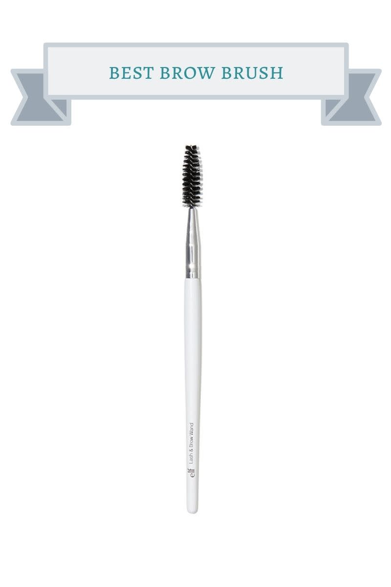 brow brush with white and silver handle and black bristles
