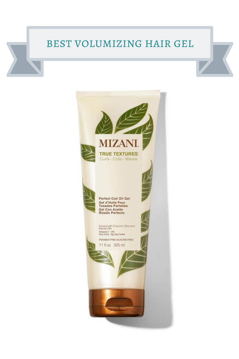 cream bottle with green leaves of mizani hair gel