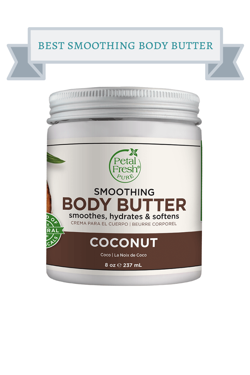 white jar of body butter with brown type and bar across the bottom