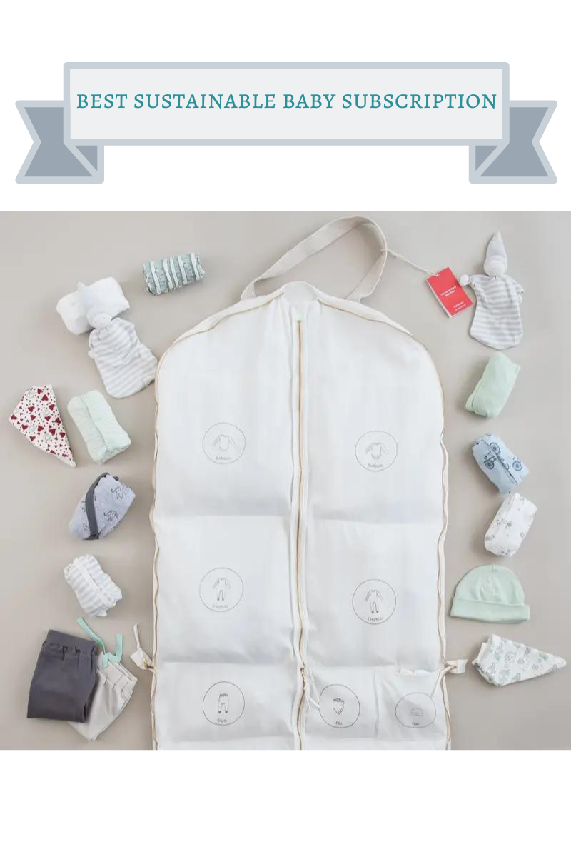 baby garment bag with organic onesies, hats and bibs