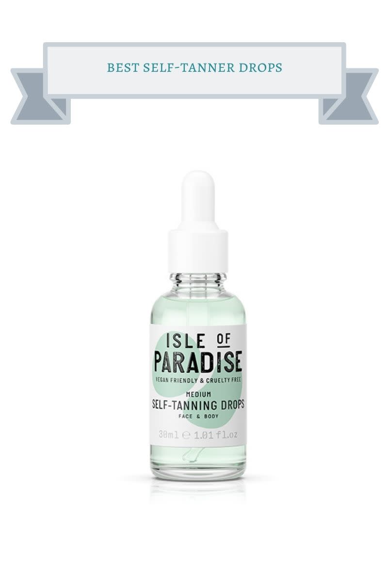 clear and green bottle of self-tanner drops