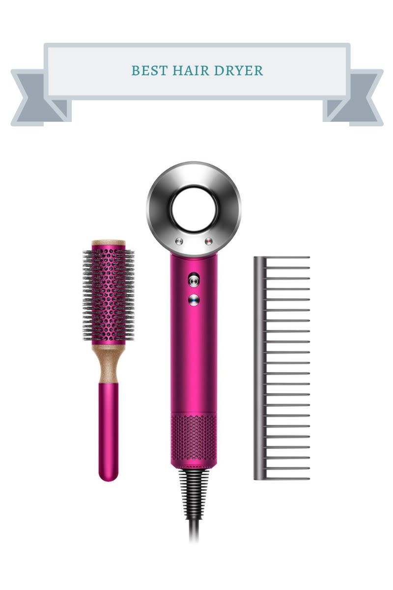 hot pink hair dryer, brush and comb