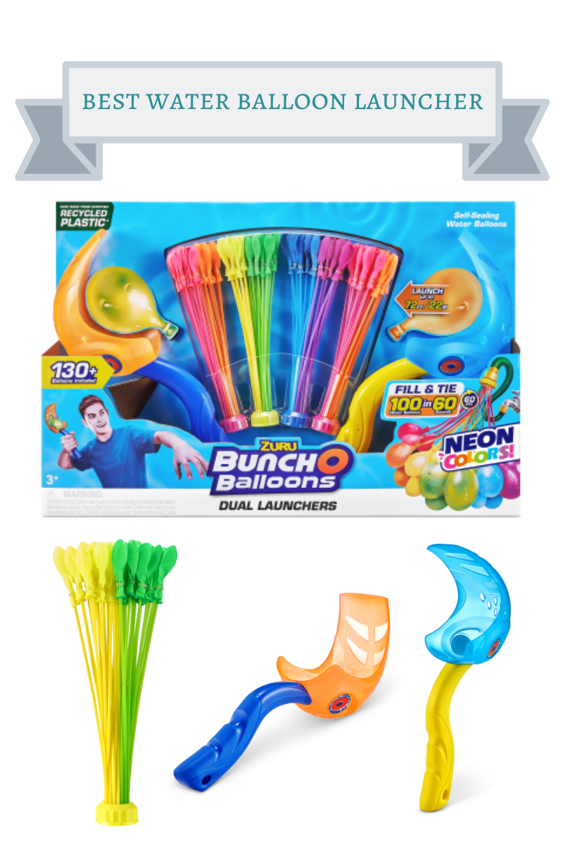 water balloon launchers with rainbow colored balloons