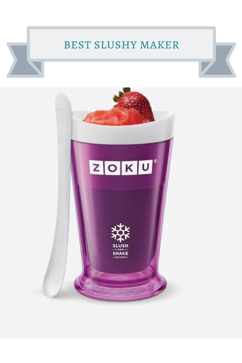 purple zoku slush maker with strawberry slush