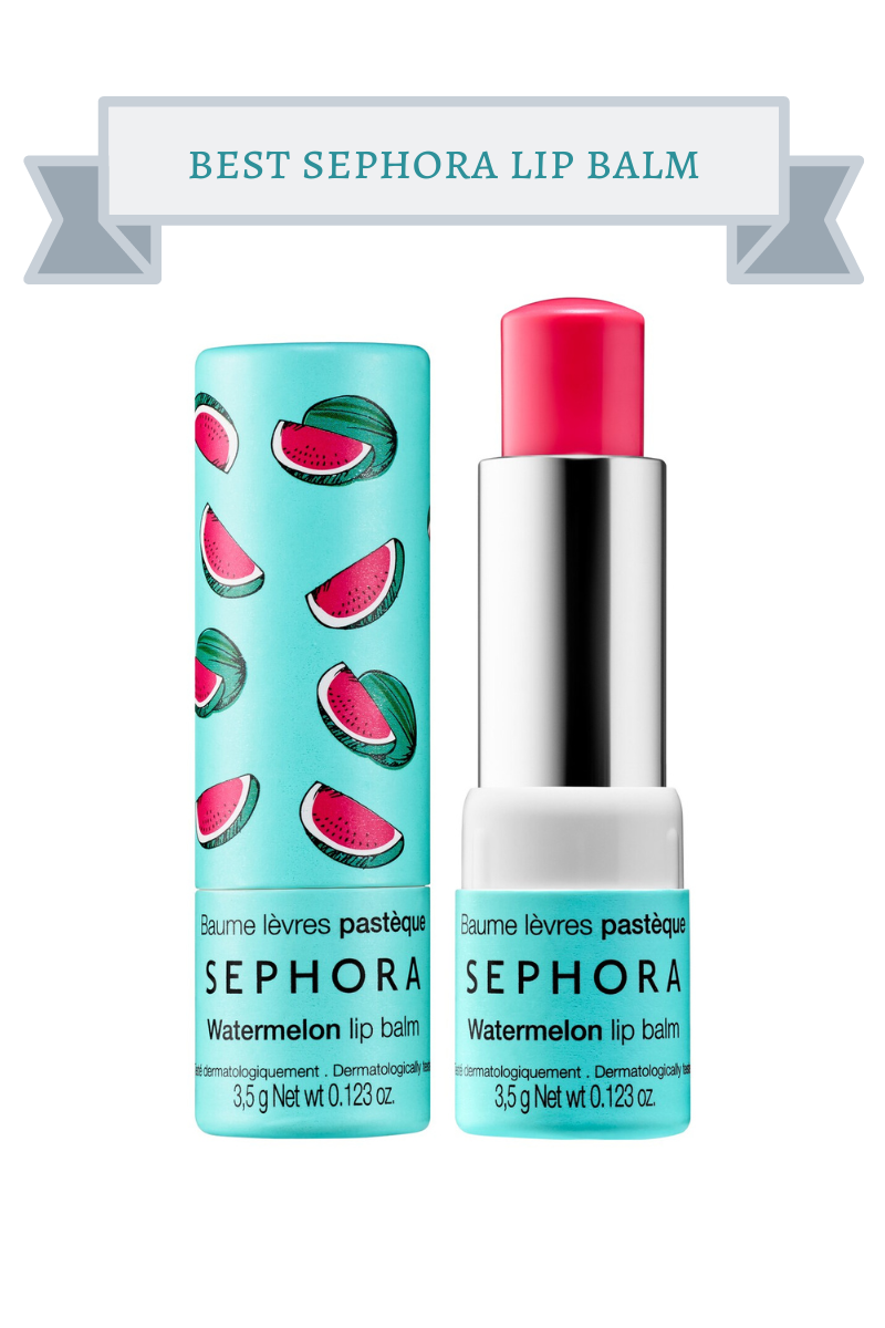 pink lip balm with watermelons on turquoise lid
