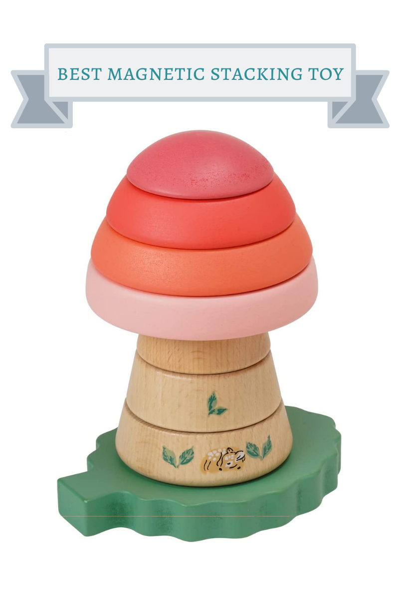 rainbow colored wooden mushroom toy
