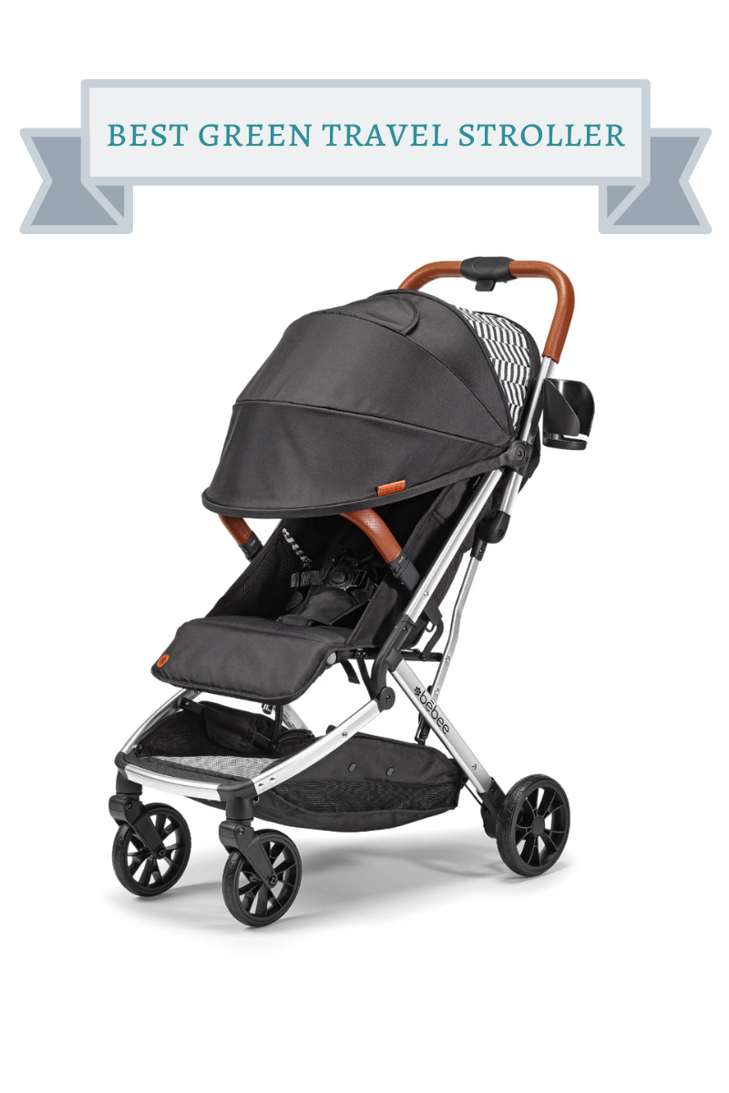 black lightweight stroller with brown leather handle