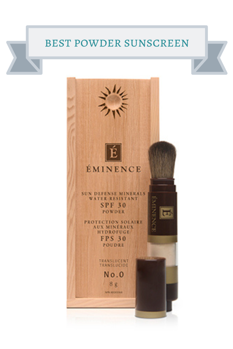 dark brown tube of eminence sun defense minerals with face brush