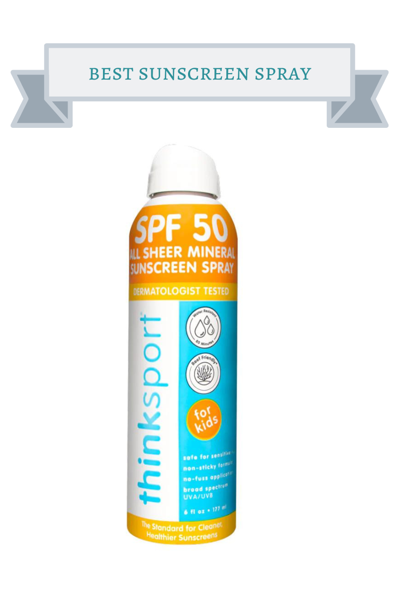 orange and blue spray bottle of thinksport spf 50