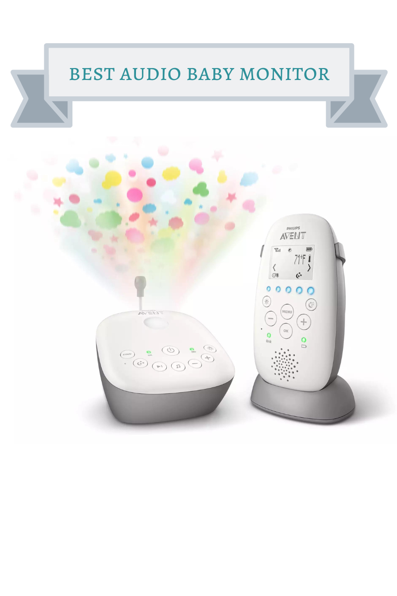 oblong shaped white audio baby monitor with white square projector