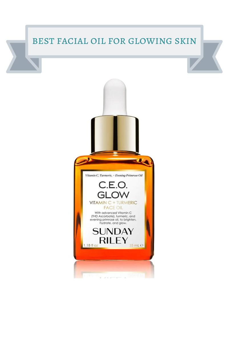 orange bottle of ceo facial oil with gold and white lid
