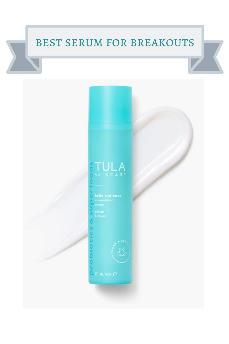 turquoise bottle of tula skincare illuminating serum