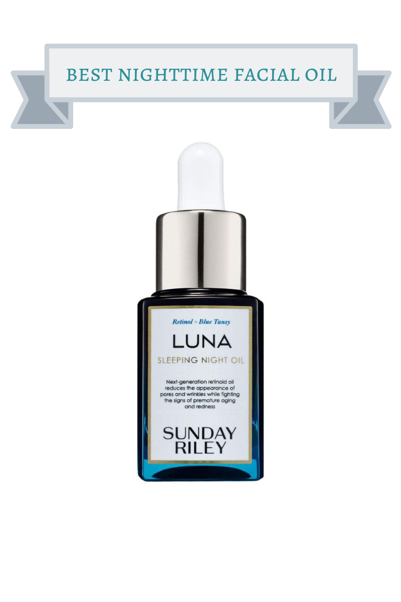 blue bottle of sunday riley luna facial oil